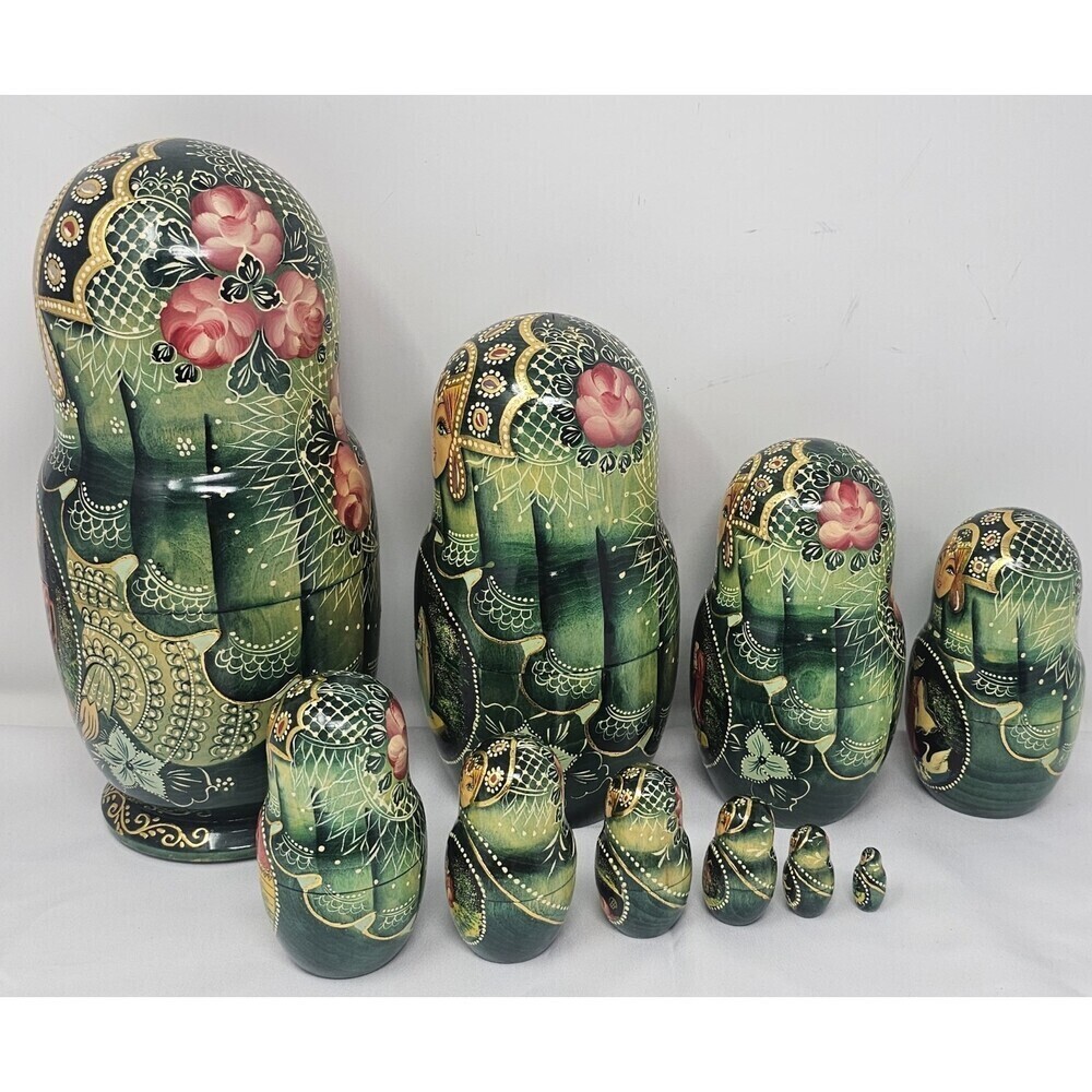 Vtg 10pc Matryoshka 11" Artist Signed Russian A Baba Yaga Tale Nesting Dolls - Picture 2 of 15